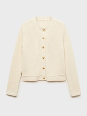 Mango Cream Knitted Jewel Buttoned Cardigan - Image 7 of 8