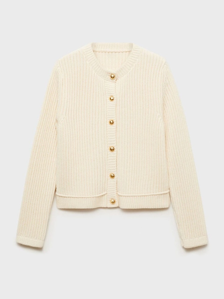 Mango Cream Knitted Jewel Buttoned Cardigan - Image 7 of 8