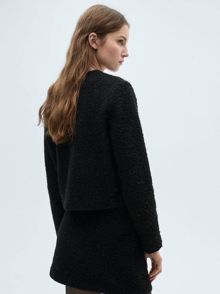 Mango Black Jewel Buttoned Boucle Jacket - Image 2 of 6