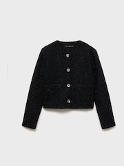 Mango Black Jewel Buttoned Boucle Jacket - Image 5 of 6