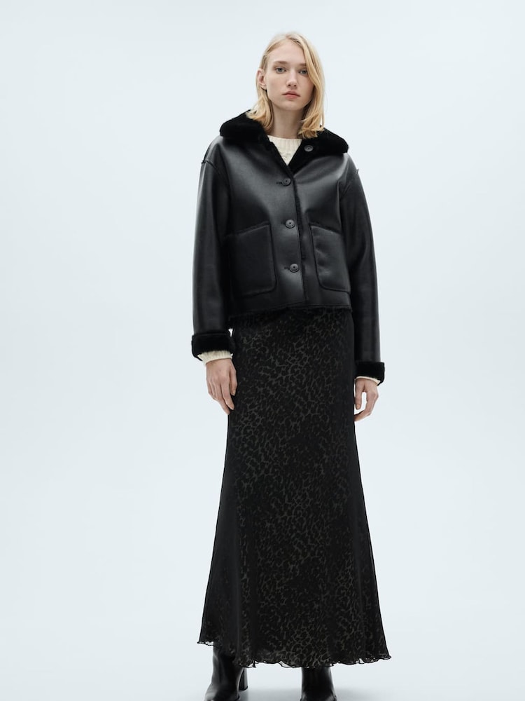 Mango Black Faux Fur Rosie Reversible Jacket - Image 2 of 6