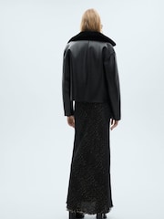 Mango Black Faux Fur Rosie Reversible Jacket - Image 3 of 6