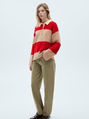 Mango Red Striped Polo Jumper - Image 1 of 5