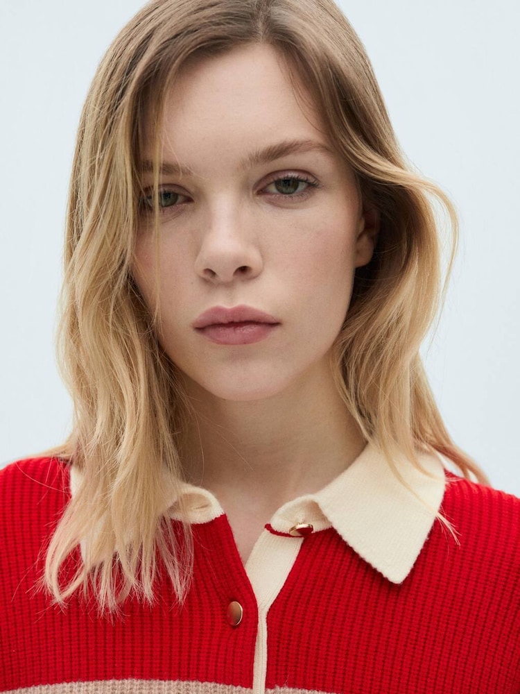 Mango Red Striped Polo Jumper - Image 2 of 5
