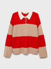 Mango Red Striped Polo Jumper - Image 4 of 5
