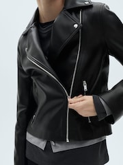 Mango Black Faux Leather PU Biker Liz Jacket - Image 1 of 6