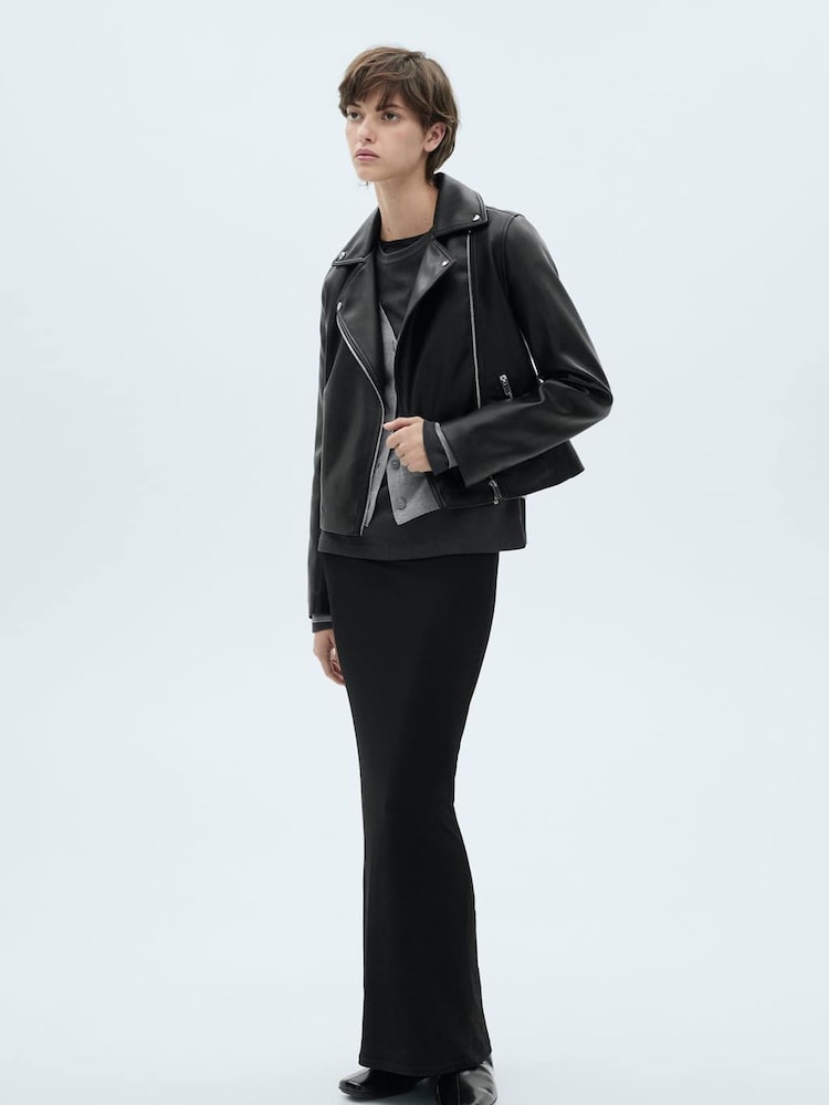 Mango Black Faux Leather PU Biker Liz Jacket - Image 2 of 6 Mango Black Faux Leather PU Biker Liz Jacket - Image 2 of 6