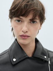Mango Black Faux Leather PU Biker Liz Jacket - Image 4 of 6