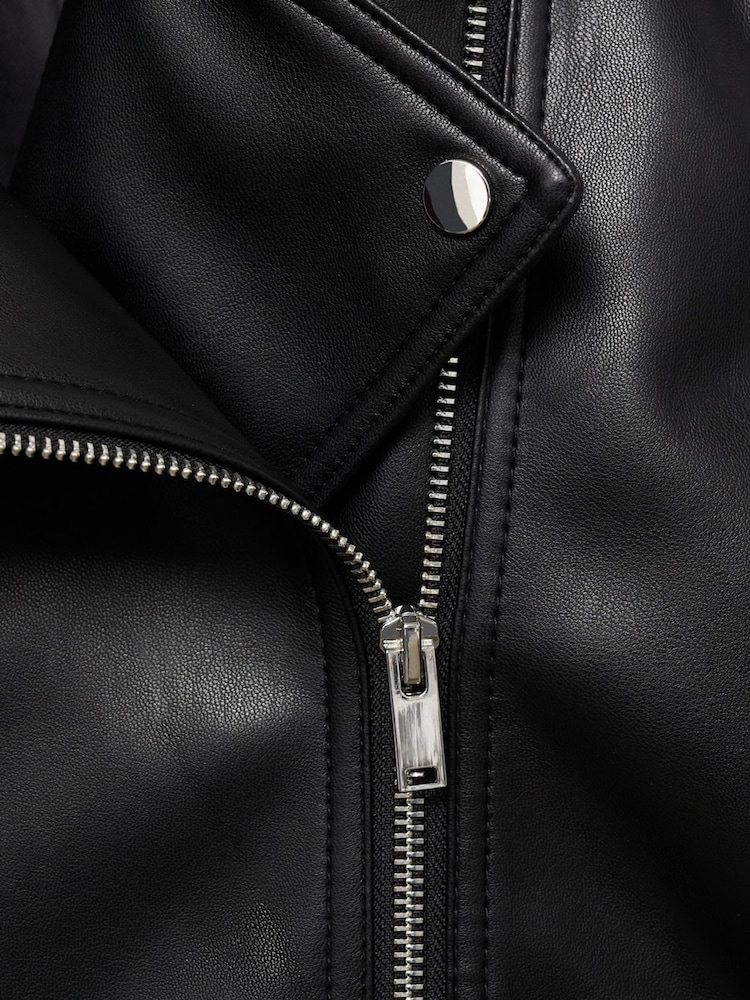 Mango Black Faux Leather PU Biker Liz Jacket - Image 6 of 6 Mango Black Faux Leather PU Biker Liz Jacket - Image 6 of 6
