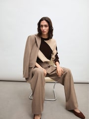 Mango Brown Stripe Knitted Colourblock Jumper - Image 2 of 10