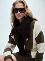 Mango Brown Stripe Knitted Colourblock Jumper - Image 3 of 10