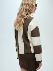 Mango Brown Stripe Knitted Colourblock Jumper - Image 6 of 10