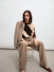 Mango Brown Stripe Knitted Colourblock Jumper - Image 7 of 10