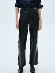 Mango Black High Waist Faux Leather Trousers - Image 1 of 6