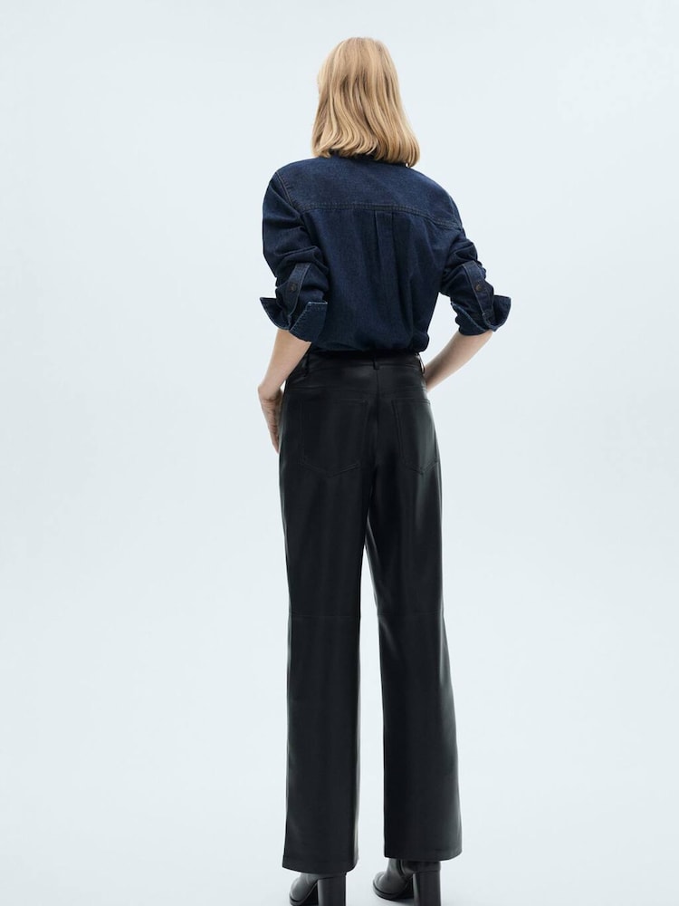 Mango Black High Waist Faux Leather Trousers - Image 2 of 6