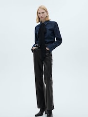 Mango Black High Waist Faux Leather Trousers - Image 3 of 6