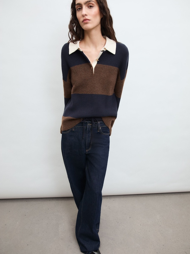 Mango Blue Striped Polo Jumper - Image 1 of 8