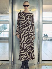 Mango Brown Animal Print Flared Alegra Dress - Image 1 of 7