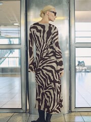 Mango Brown Animal Print Flared Alegra Dress - Image 2 of 7