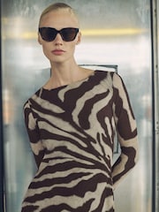 Mango Brown Animal Print Flared Alegra Dress - Image 3 of 7