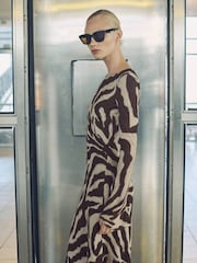 Mango Brown Animal Print Flared Alegra Dress - Image 4 of 7