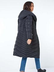 Roman Black Hooded Quilted Coat - Image 3 of 5