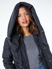 Roman Black Hooded Quilted Coat - Image 5 of 5