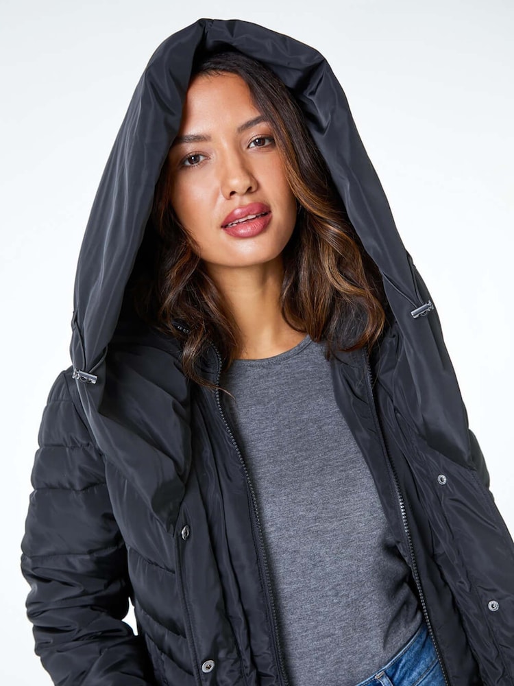 Roman Black Hooded Quilted Coat - Image 5 of 5