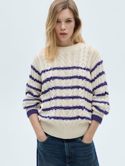 Mango Cream Striped Cable Knit Jumper - Image 1 of 7