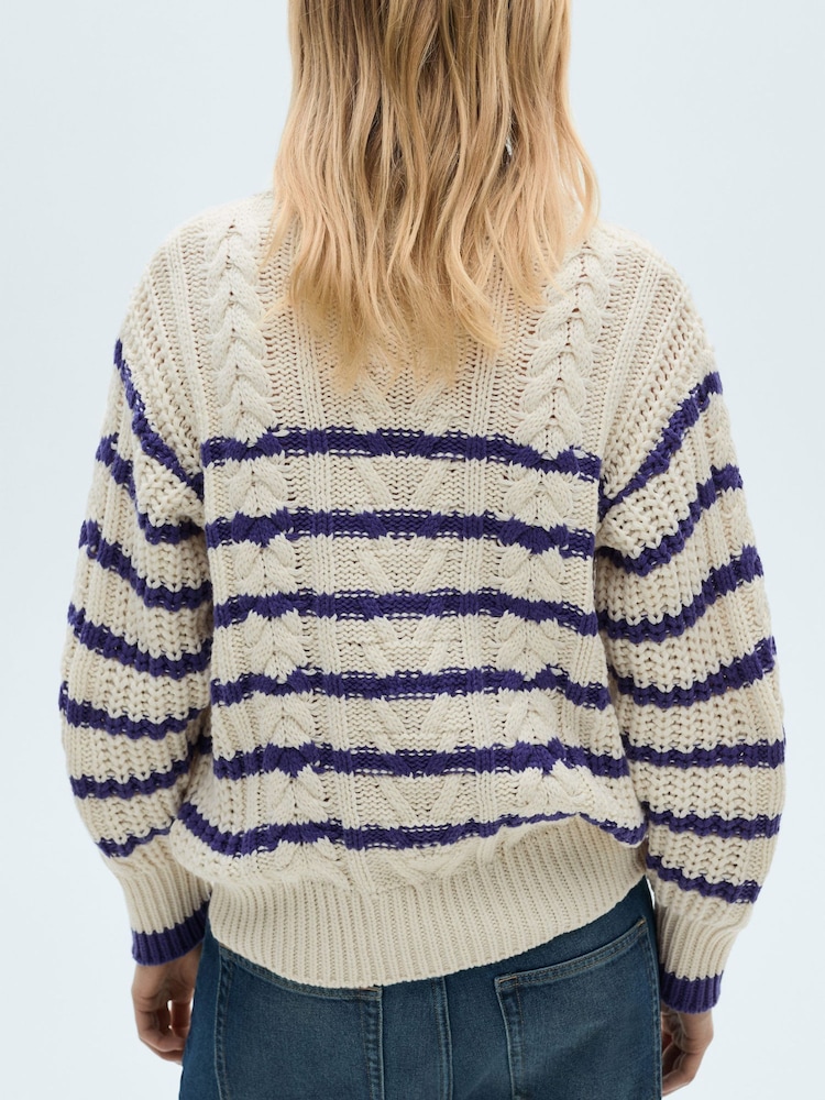 Mango Cream Striped Cable Knit Jumper - Image 2 of 7