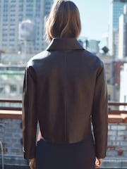 Mango Chocolate Brown Leather-Effect Jacket With Pockets - Image 2 of 6