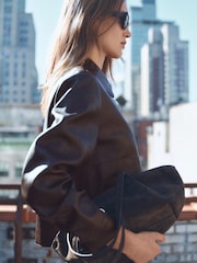 Mango Chocolate Brown Leather-Effect Jacket With Pockets - Image 4 of 6