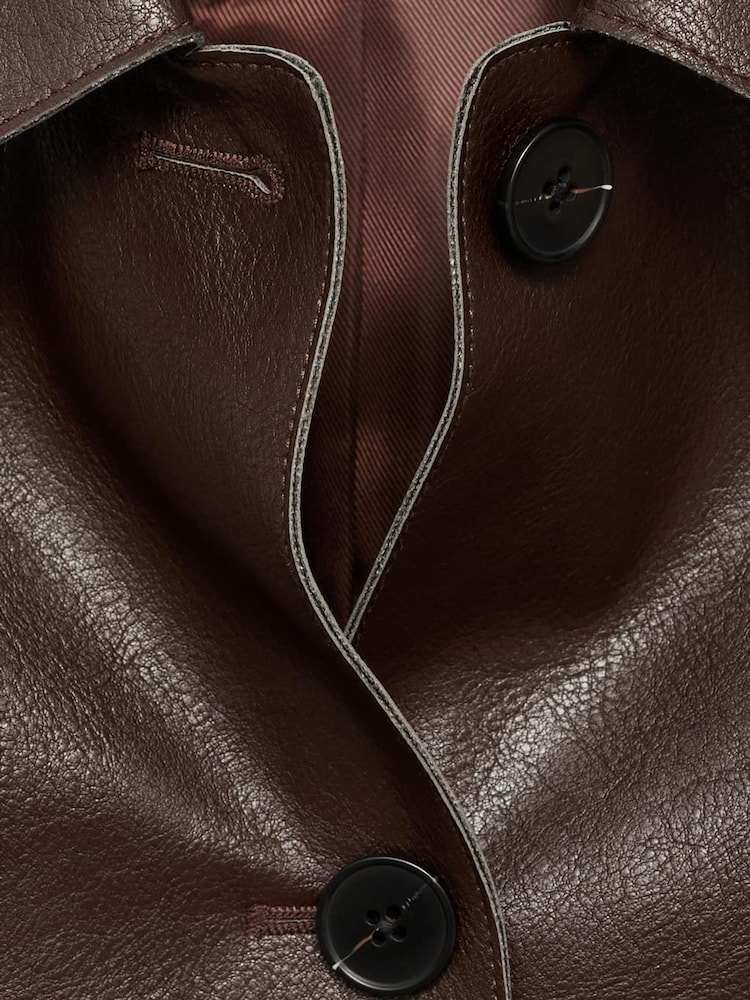 Mango Chocolate Brown Leather-Effect Jacket With Pockets - Image 6 of 6
