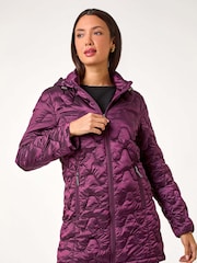 Roman Purple Abstract Quilted Hooded Coat - Image 1 of 6
