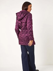 Roman Purple Abstract Quilted Hooded Coat - Image 2 of 6