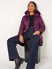 Roman Purple Abstract Quilted Hooded Coat - Image 3 of 6