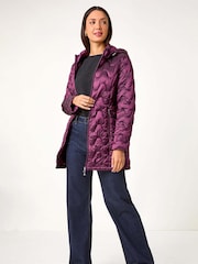 Roman Purple Abstract Quilted Hooded Coat - Image 4 of 6