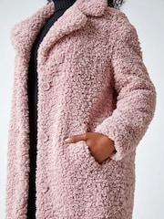 Roman Pink Petite Teddy Longline Coat - Image 5 of 5