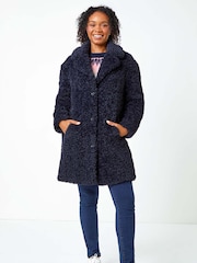 Roman Blue Petite Teddy Longline Coat - Image 1 of 5