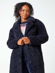 Roman Blue Petite Teddy Longline Coat - Image 4 of 5