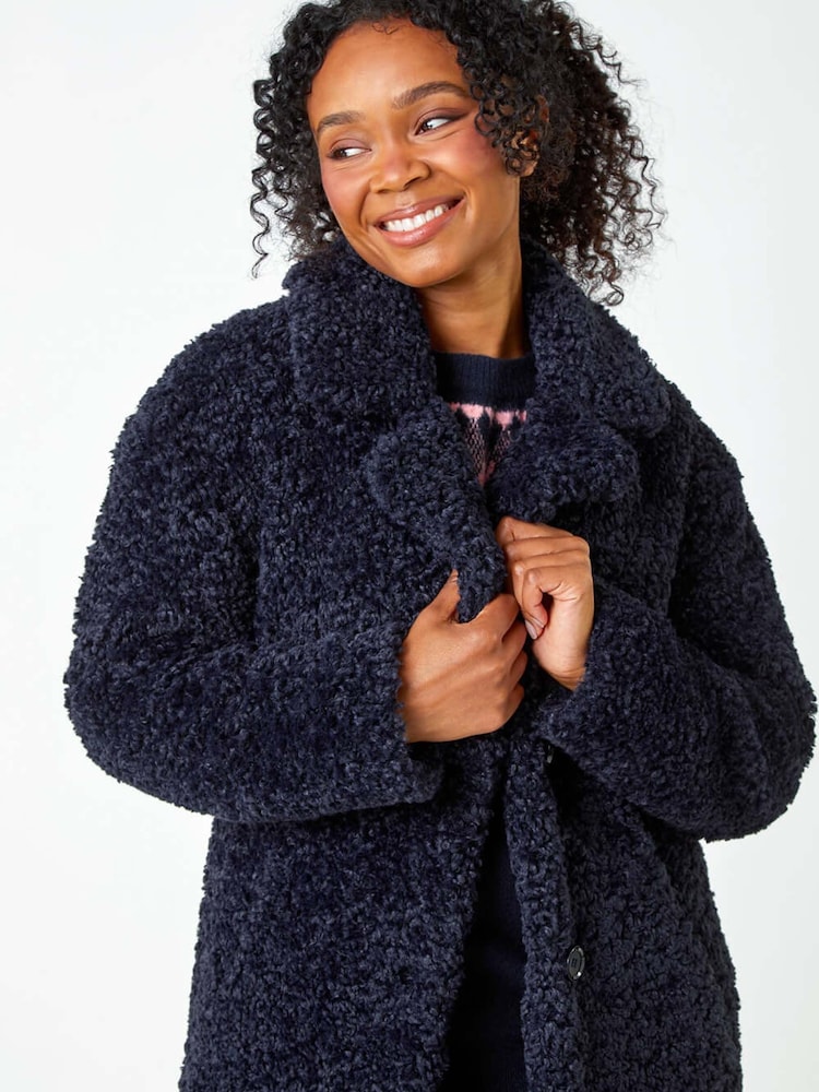 Roman Blue Petite Teddy Longline Coat - Image 5 of 5
