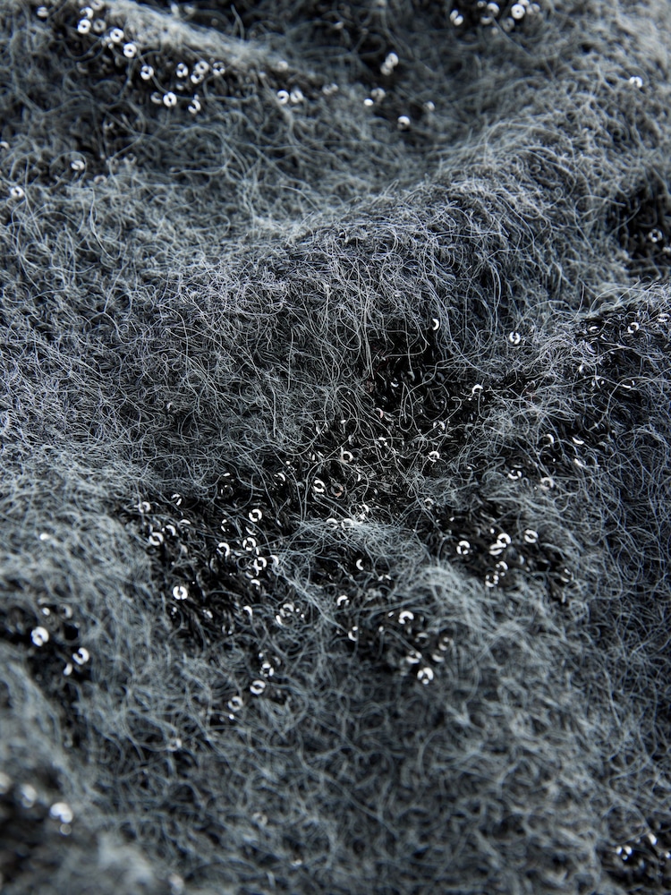 Buy Charcoal Grey Sparkle Tinsel Bow Christmas Jumper from the