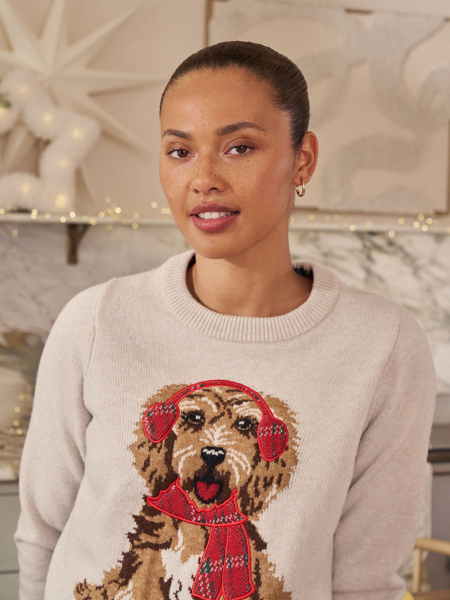 Buy Cream Tartan Dog Graphic Matching Family Christmas Jumper from