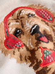 Cream Tartan Dog Graphic Christmas Jumper - Image 3 of 6