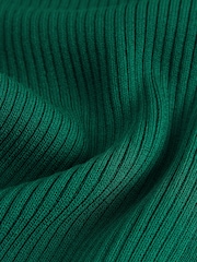Dark Green Ribbed Crew Neck Long Sleeve Henley Jumper - Image 5 of 6