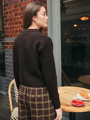 Chocolate Brown Crew Neck Knitted Cardigan - Image 4 of 7
