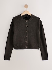 Chocolate Brown Crew Neck Knitted Cardigan - Image 5 of 7