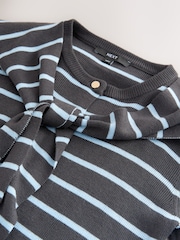 Grey/Blue Stripe Scarf Layer Crew Neck Cardigan - Image 9 of 9