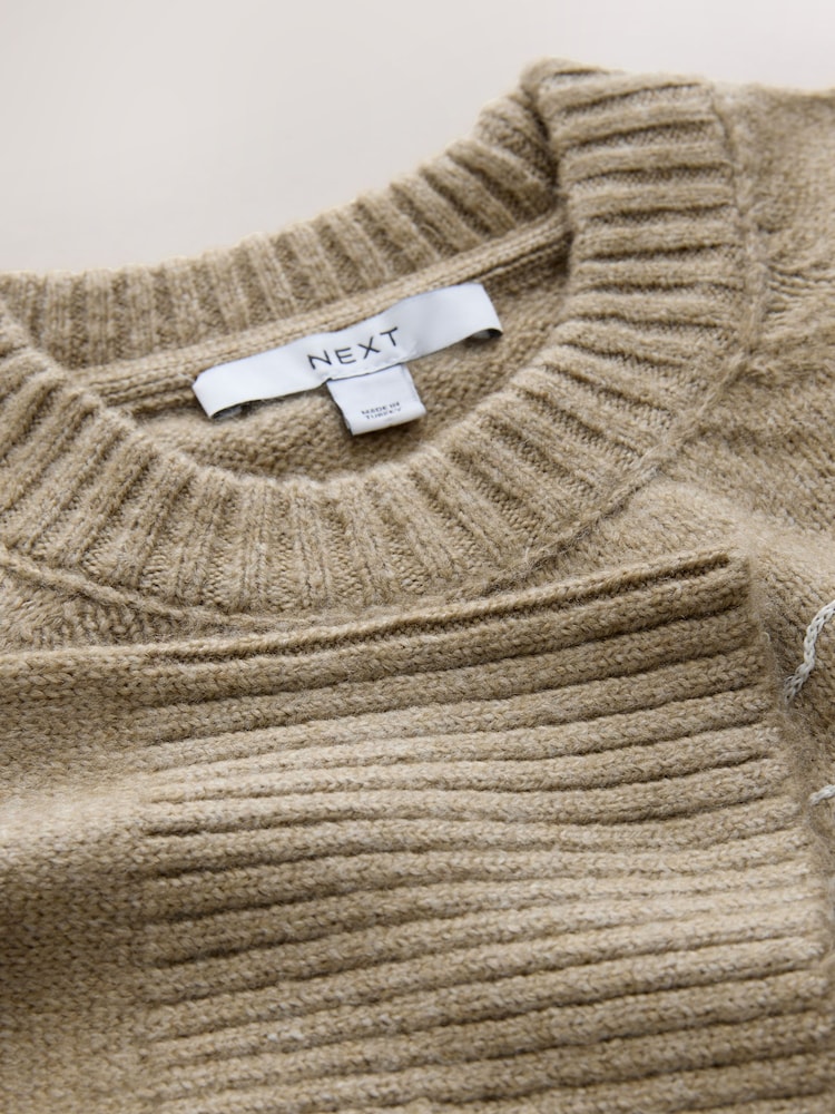 Light Khaki Landscape Scene Embroidered Outline Crew Neck Jumper - Image 8 of 8