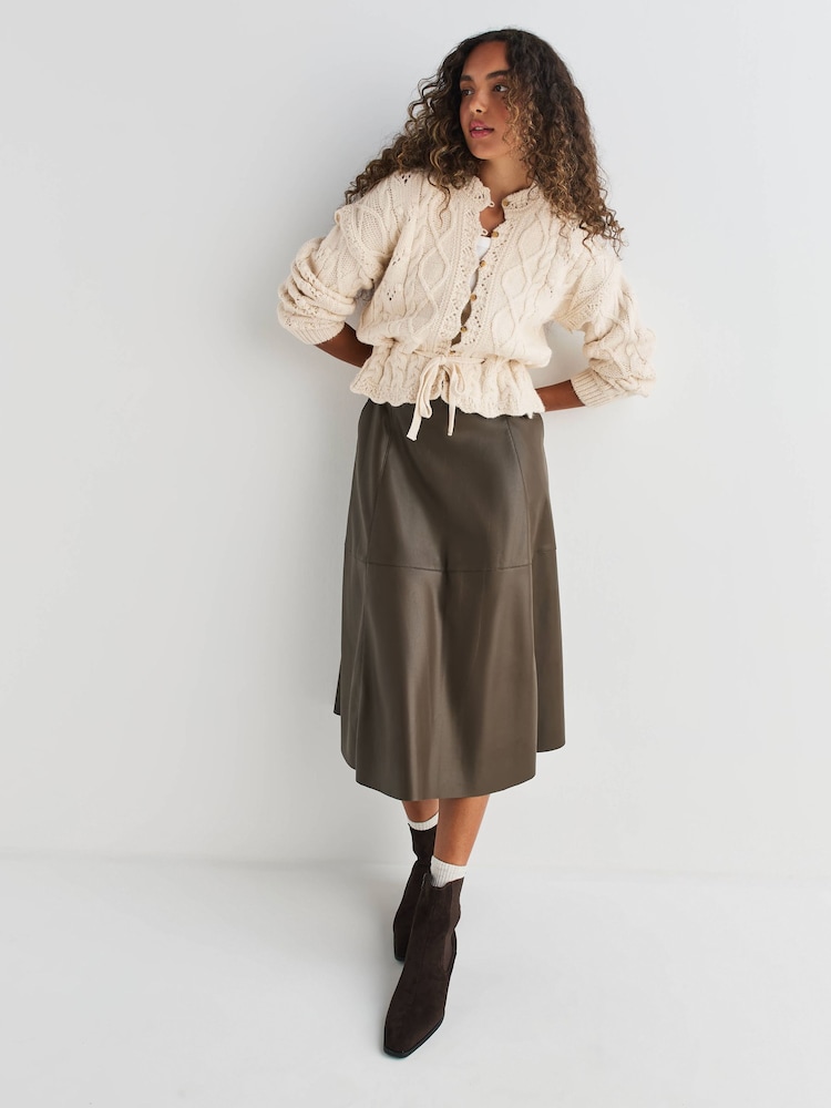 Ecru Stitchy Cable Tie Waist Cardigan - Image 2 of 6